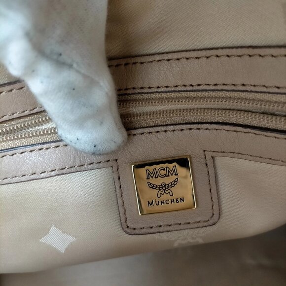 (L4) MCM Backpack Bag Beige PVC - Picture 7 of 9